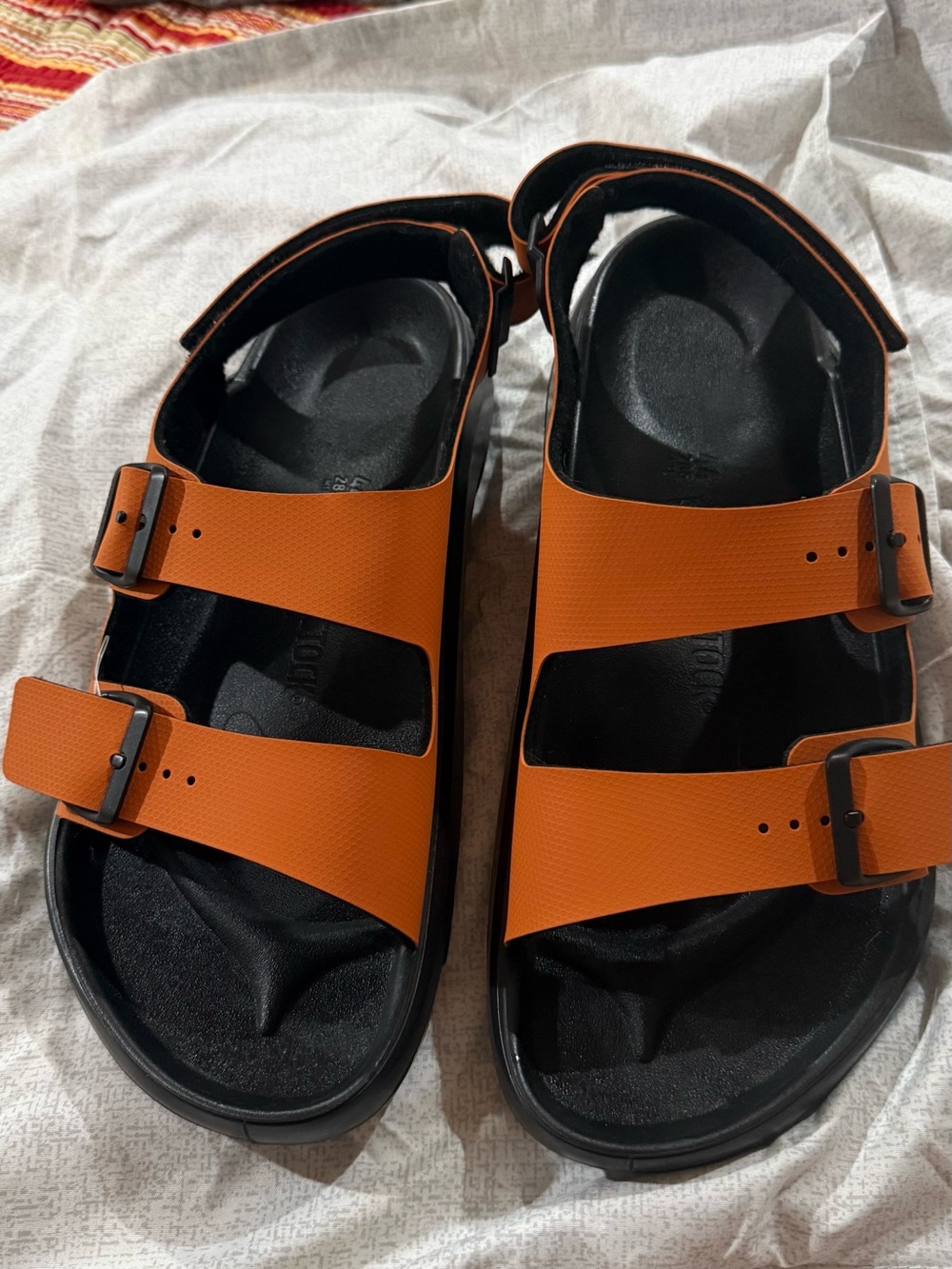 Birkenstock Black Footbed with Orange Trim Sandal #11  new size 44